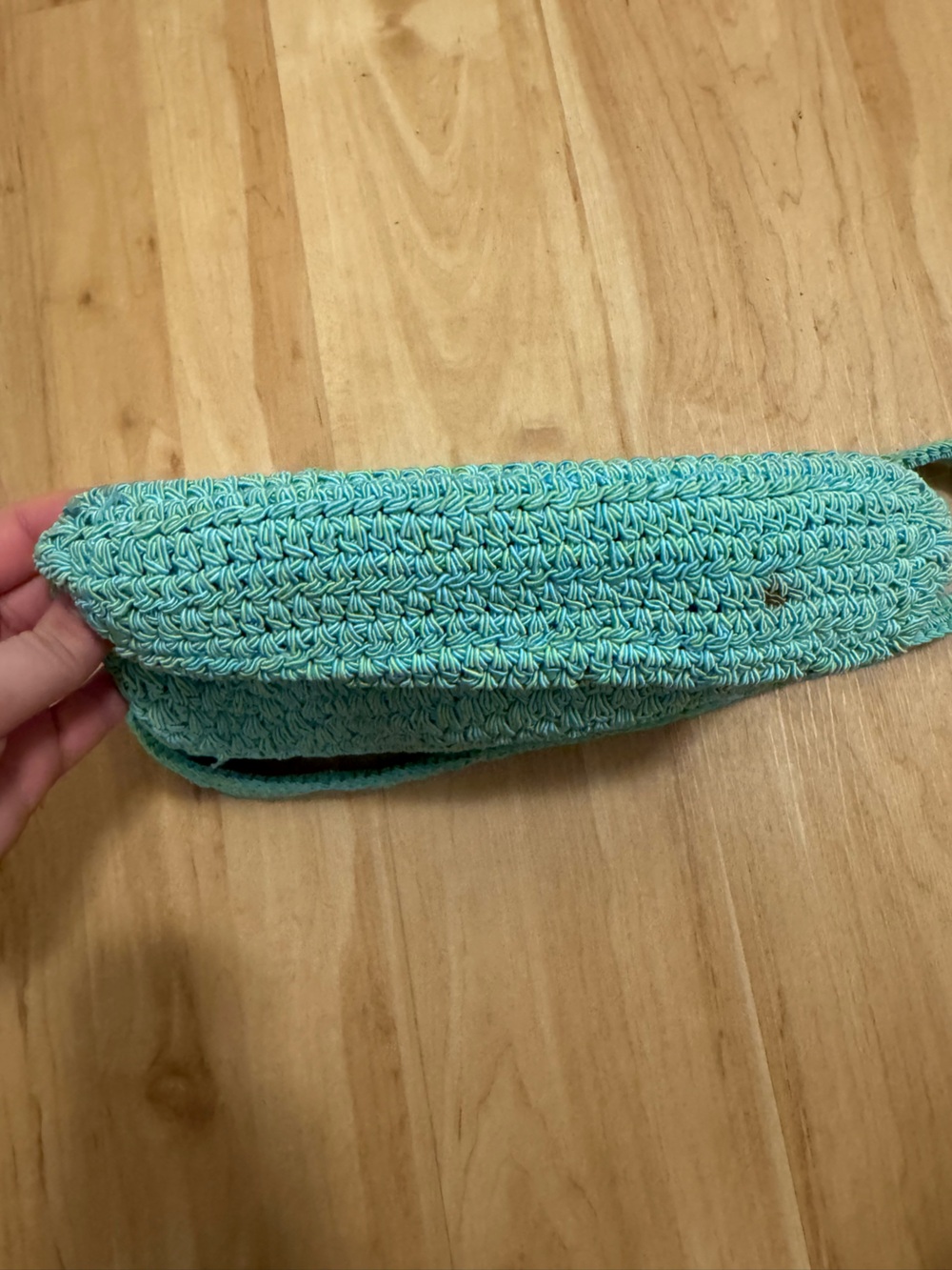 Y2K Macrame Crochet Medium Teal Pastel Purse Large with Butterfly Bag Charm - Picture 10 of 10